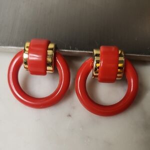 Chic Red and Gold Circle Earrings